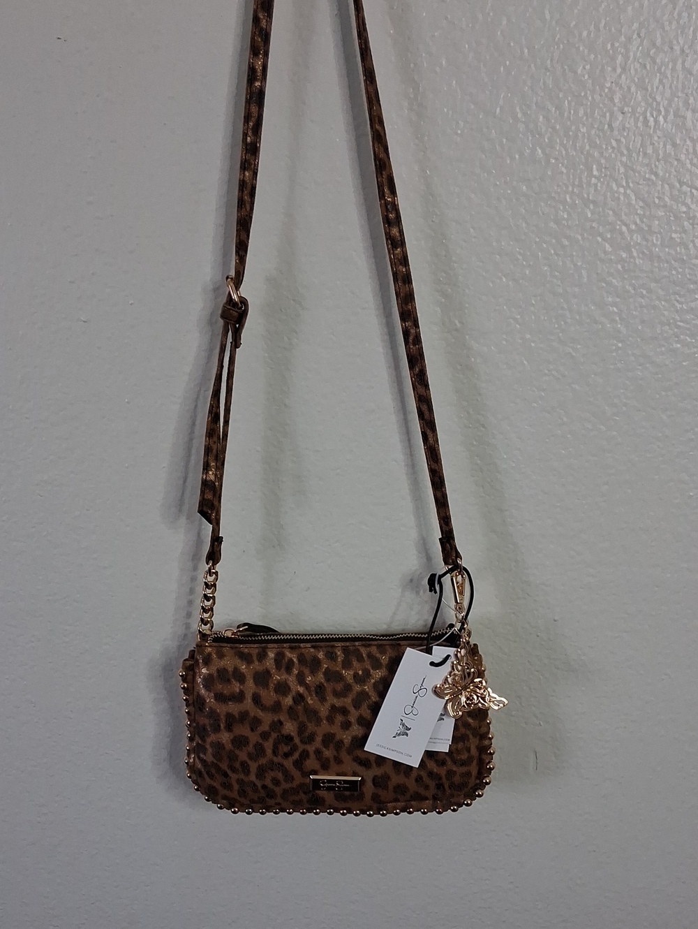 Jessica Simpson Brown Leopard-Print Crossbody with Gold Charm